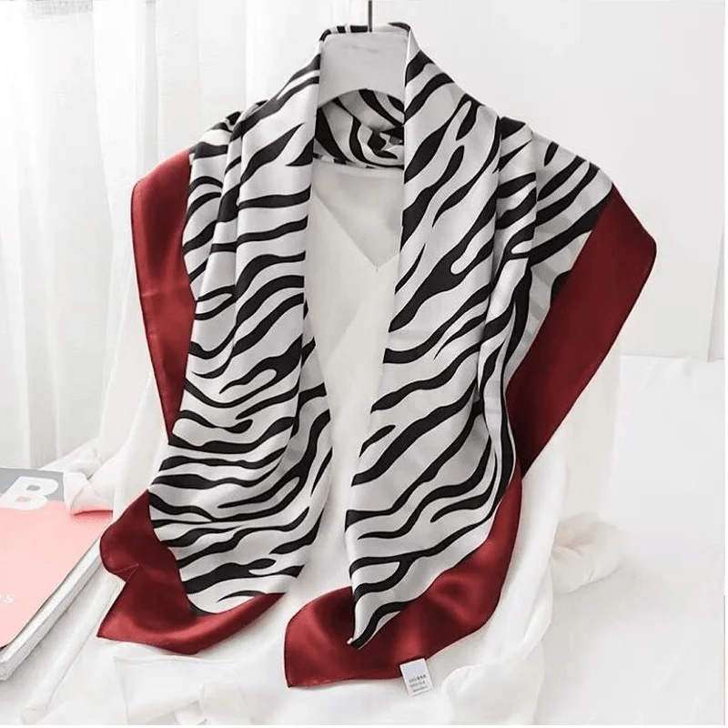 Women'S Zebra Print Silk Square Scarf Mulberry Silk Crepe Satin Satin Silk ScarfSheer bra