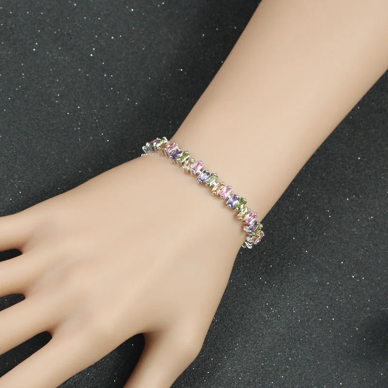 Square Blue Purple Transparent Zircon BraceletConvertible bra