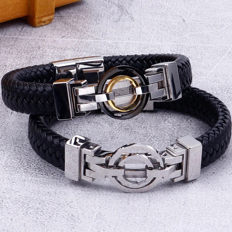 Stainless Steel Vintage Men's Titanium Leather BraceletPush-up bra