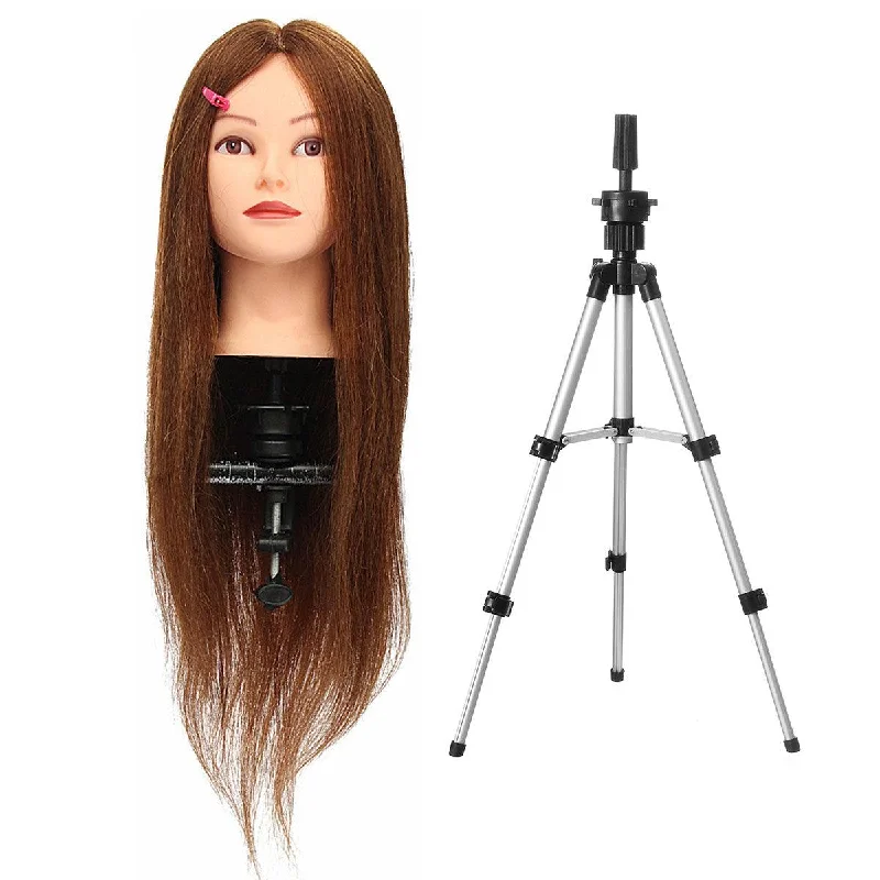 26 Inch 100% Human Hair Dark Gold Hair Head Dummy Head Practice Model Head With BracketOrganic bra