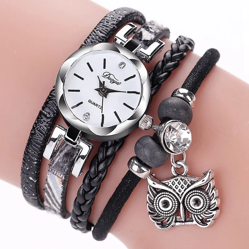 DUOYA Cute Style Owl Pendant Ladies Bracelet Watch Fashion Women Wrist WatchBustier bra