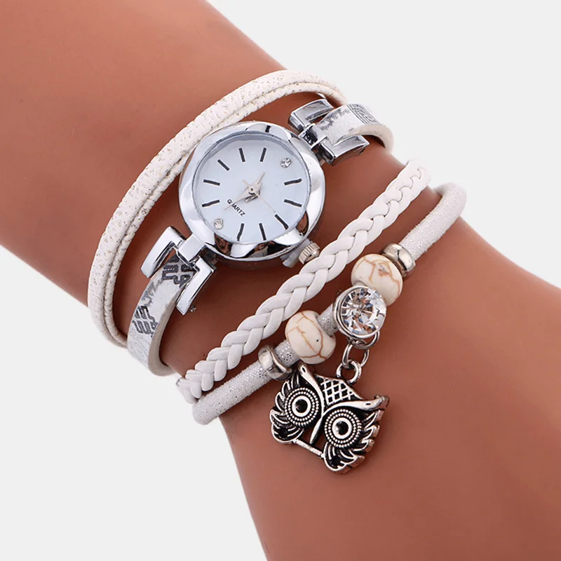 Bohemian Cute Owl Leather Bracelet Watch Ethnic Metal Rhinestone Multi-Layer Wrist WatchesSleep bra