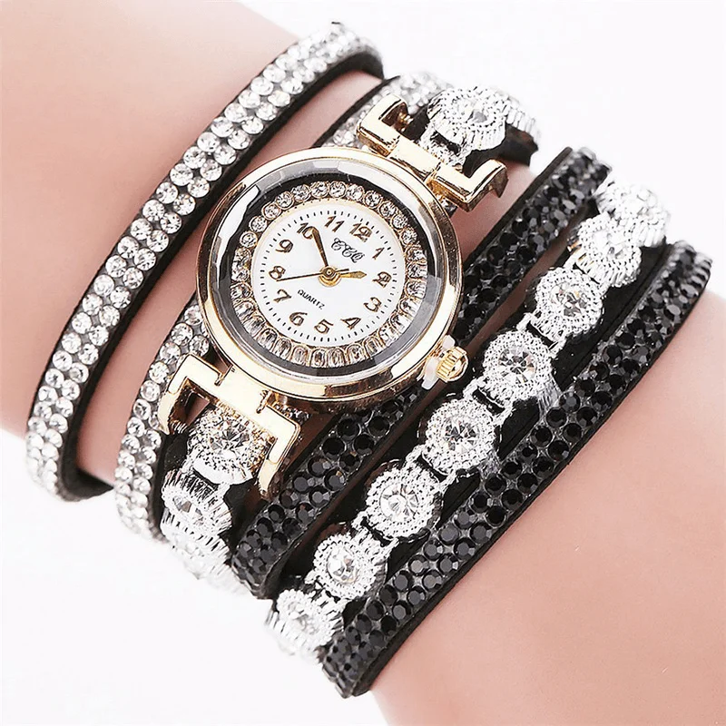 CCQ Fashion Luxury Rhinestone PU Leather Band Women Quartz Bracelet WatchSupportive bra