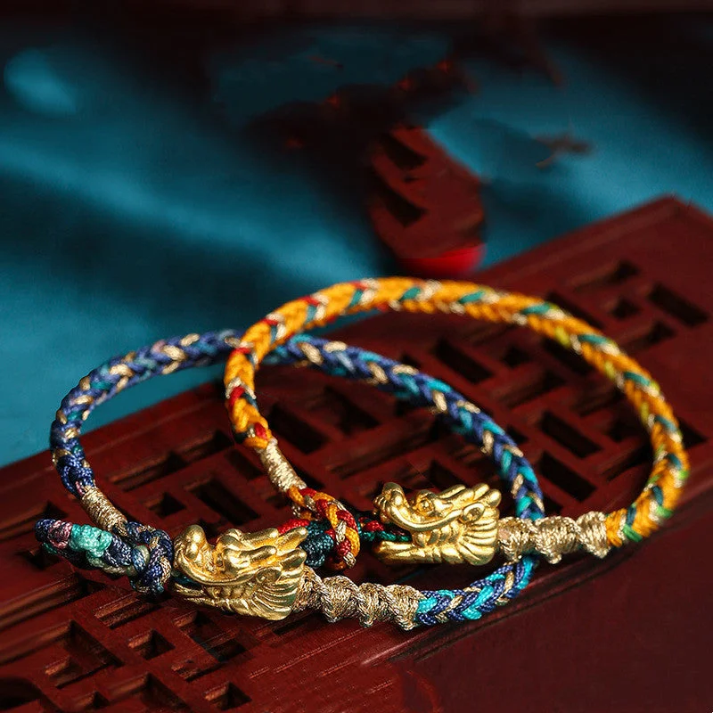 Auspicious Dragon Multicolored Rope Weaving Auspicious Well-being BraceletAdjustable bra