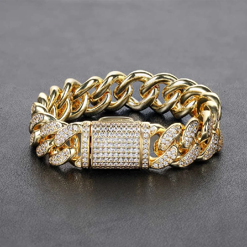 15mm Double Row Full Diamond Cuban Link Zircon Hip Hop BraceletBustier bra