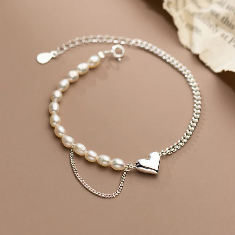 Silver Love Pearl Chain Bracelet Heart ShapeRacerback bra