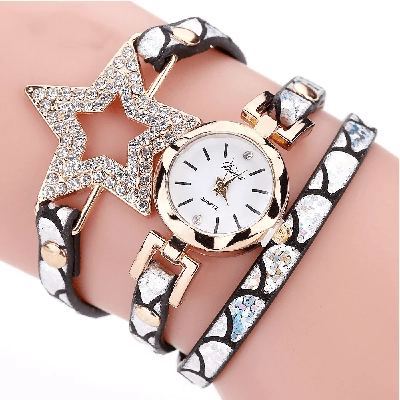 DUOYA 328 Five Pointed Star Retro Style Women Bracelet Watch Leather Band Quartz WatchLongline bra