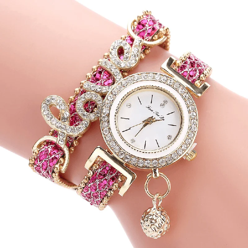 Deffrun Pendant Women Bracelet Watch Crystal Fashion Style Full Alloy Quartz WatchWedding bra