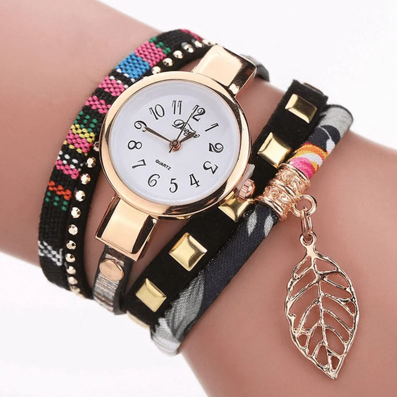 DUOYA DY066 Ladies Bracelet Watch Leaf Fabric Retro Style Quartz WatchesTummy-control bra