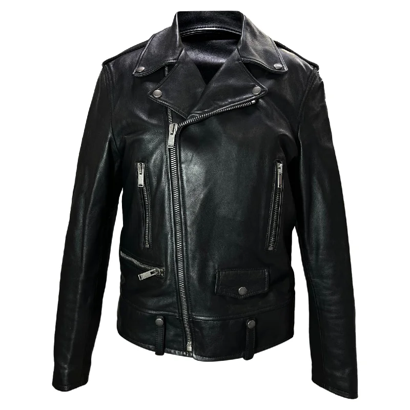 Hooded JacketsSaint Laurent Slim-Fit Biker Jacket in Black Leather