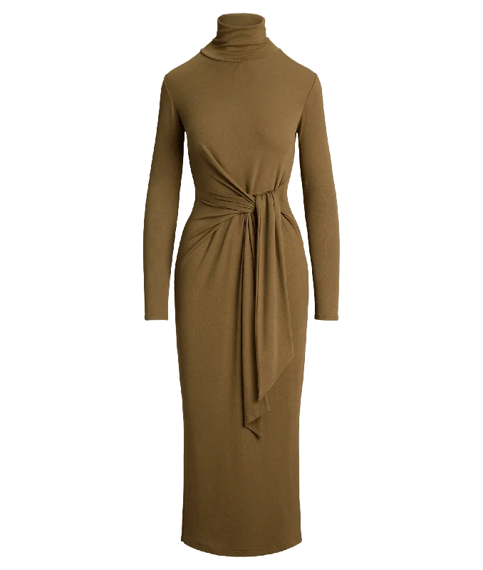 Tie-front Turtleneck Dress - Brown