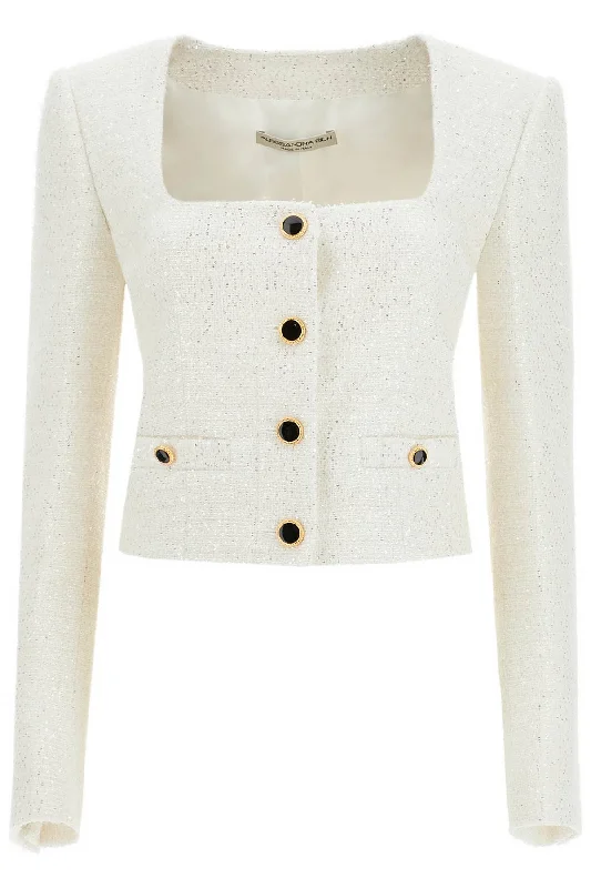 Leather-Paneled JacketsAlessandra Rich Women's Tweed Jacket With Sequins Embell