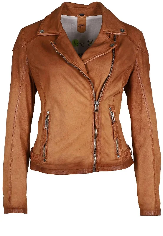 Hiking JacketsWomen's Nubuck Leather Biker Jacket In Cognac