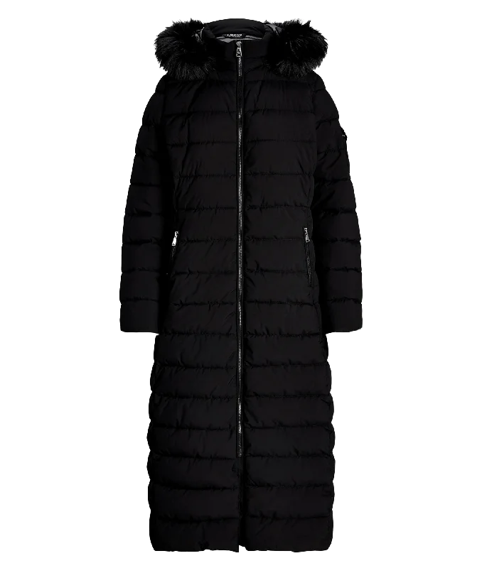 Faux-fur-trim Quilted Hooded Coat - Black