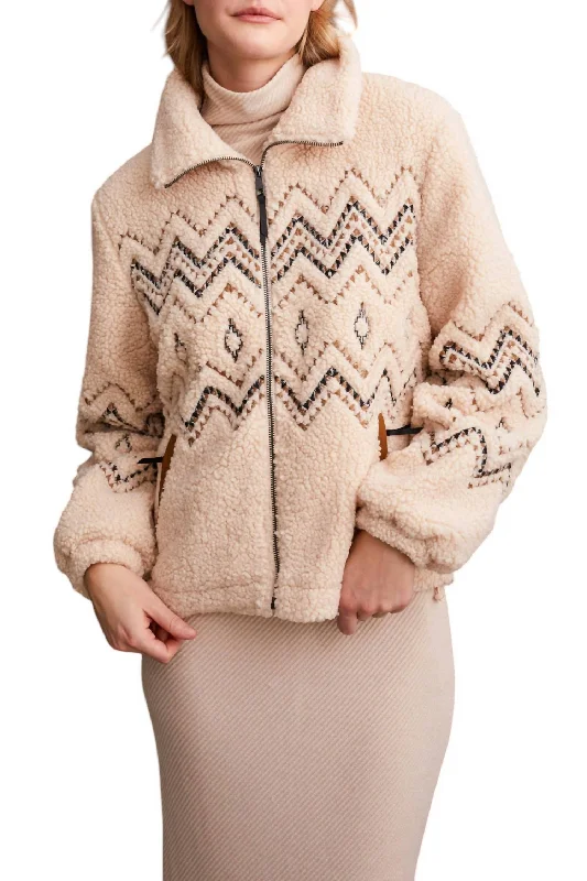 Summer JacketsLined Zip Up Jacket With Embroidery In Latte