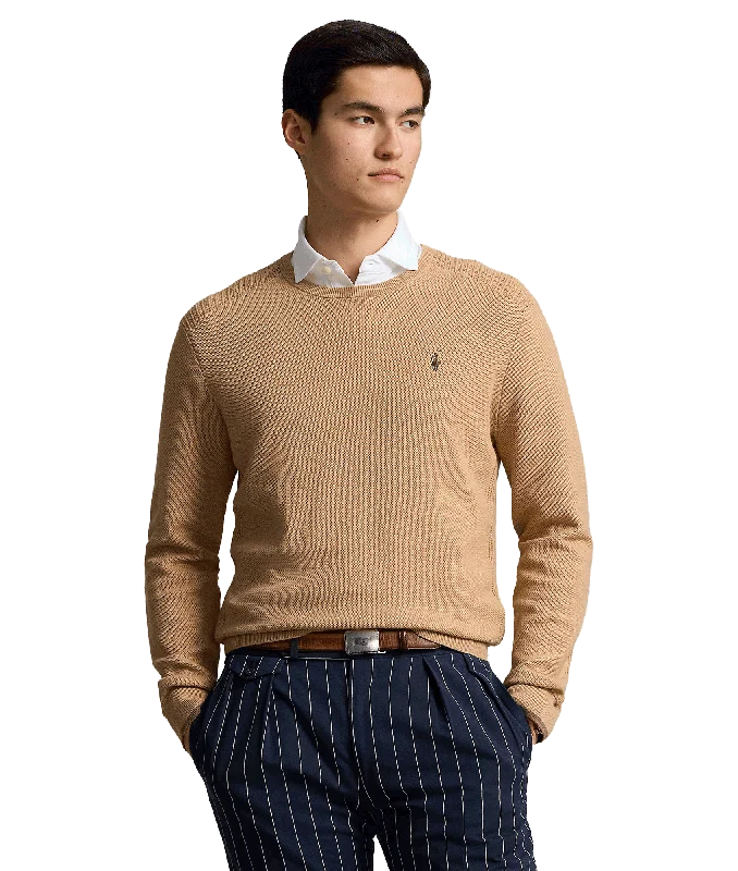 Mesh-knit Cotton Crewneck Sweater - Beige