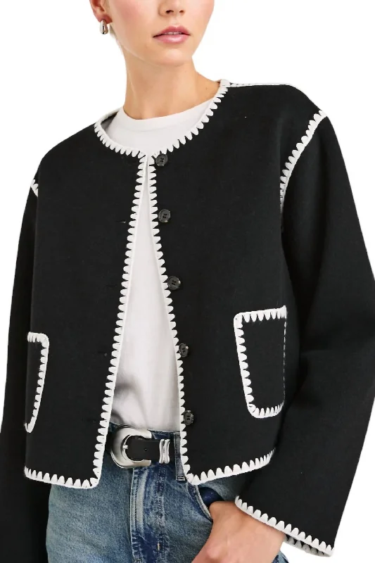 Sports Team JacketsContrast Stitch Sweater Jacket In Black