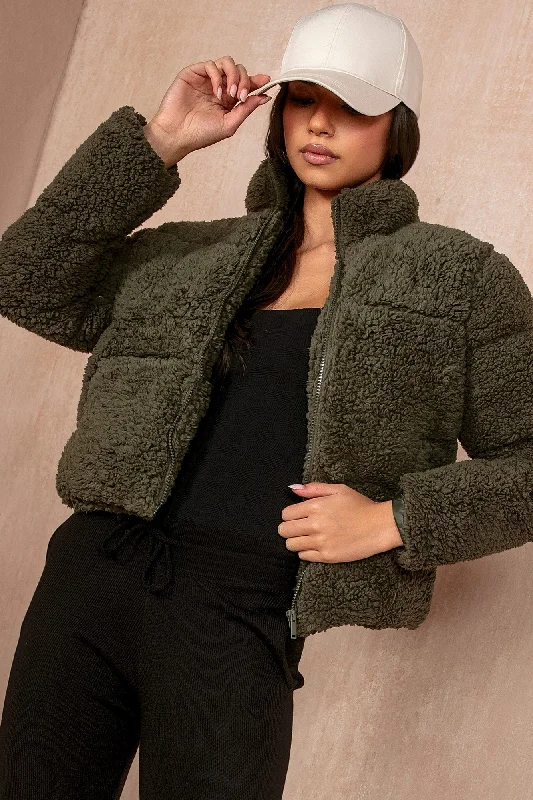 Sherpa JacketsLottie Khaki Teddy Puffer Jacket