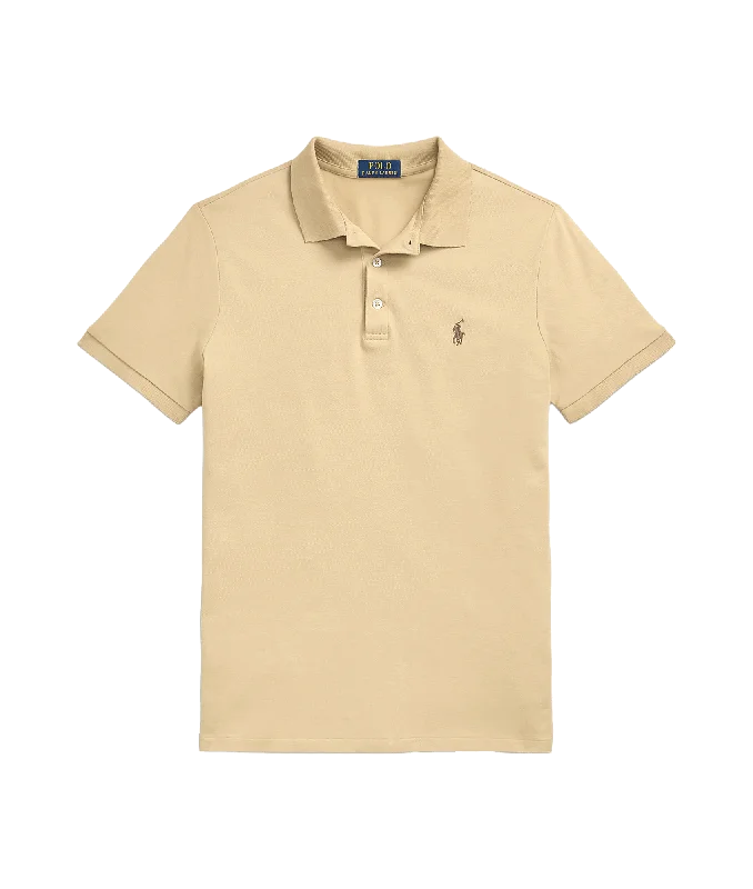 Custom Slim Fit Stretch Mesh Polo Shirt - Beige