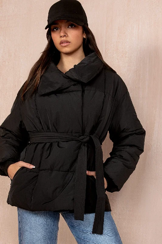 Festival JacketsLarisa Black Belted Puffer Jacket