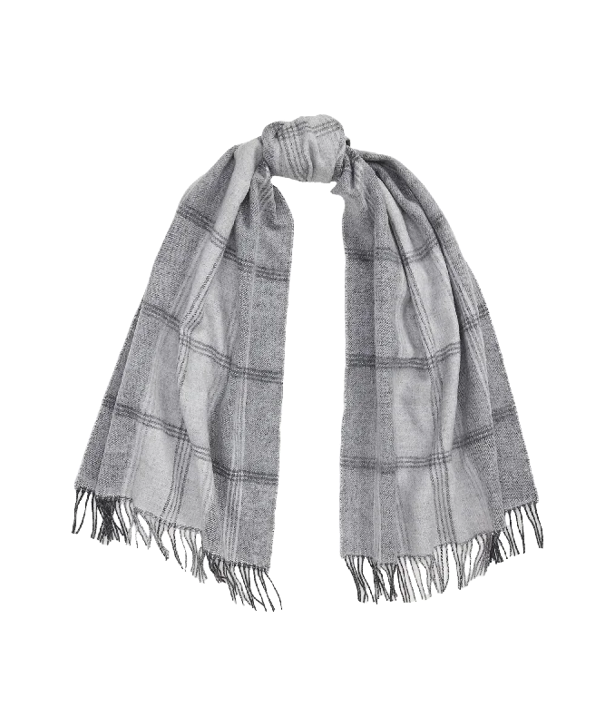 Plaid & Logo-motif Reversible Scarf - Grey