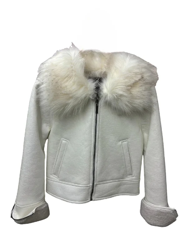 Asymmetrical JacketsWet Look Aviator Jacket In Blanc