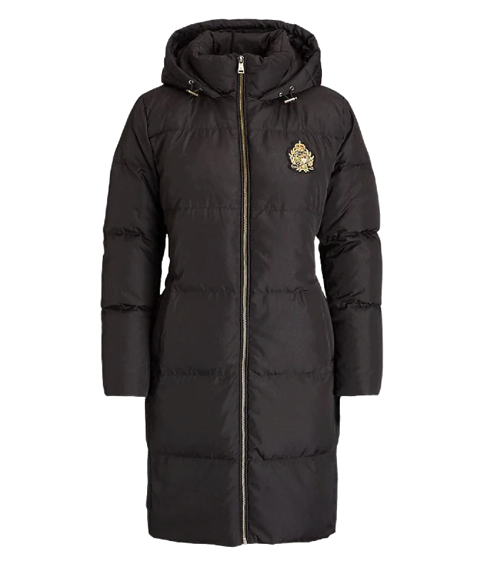 Crest-patch Hooded Down Coat - Black