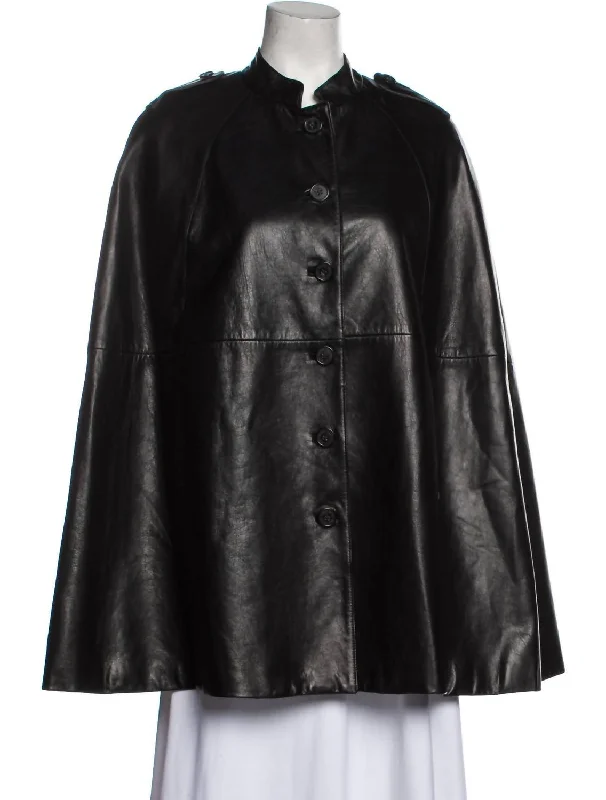 Sherpa JacketsLeather Lamb Button Front Cape In Black