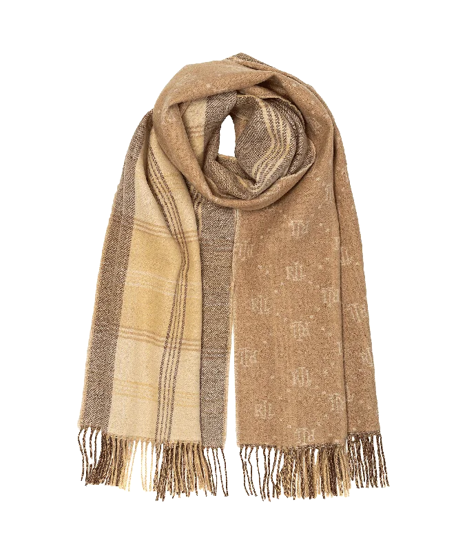 Plaid & Logo-motif Reversible Scarf - Brown