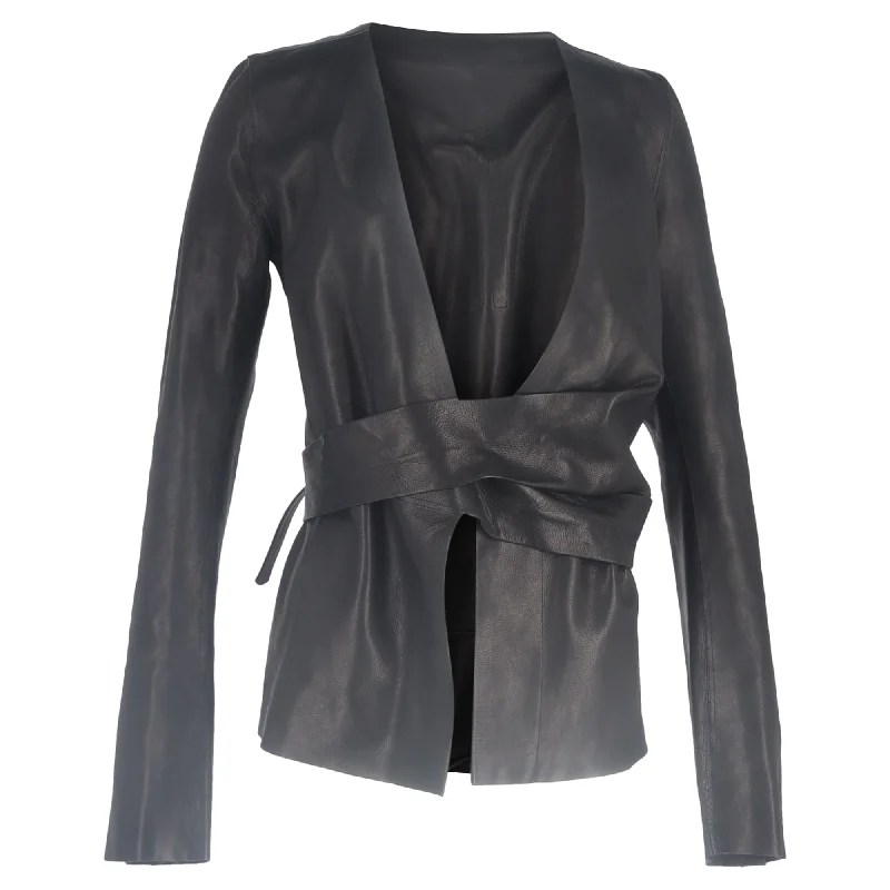 Windproof JacketsRick Owens Wrap Jacket in Black Leather