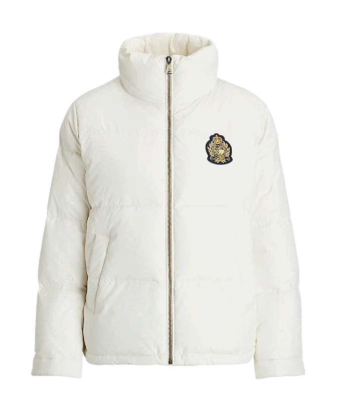 Crest-patch Funnelneck Down Coat - Cream