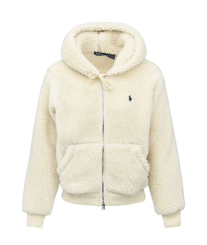 High-pile Fleece Full-zip Hoodie - Cream