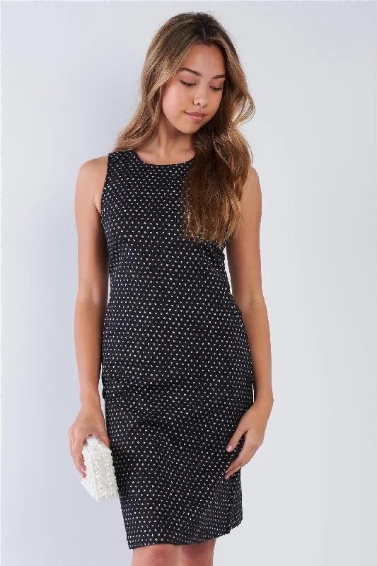 Tennis DressBlack Dot Print Linen Sleeveless Midi Dress /1-3-1-1