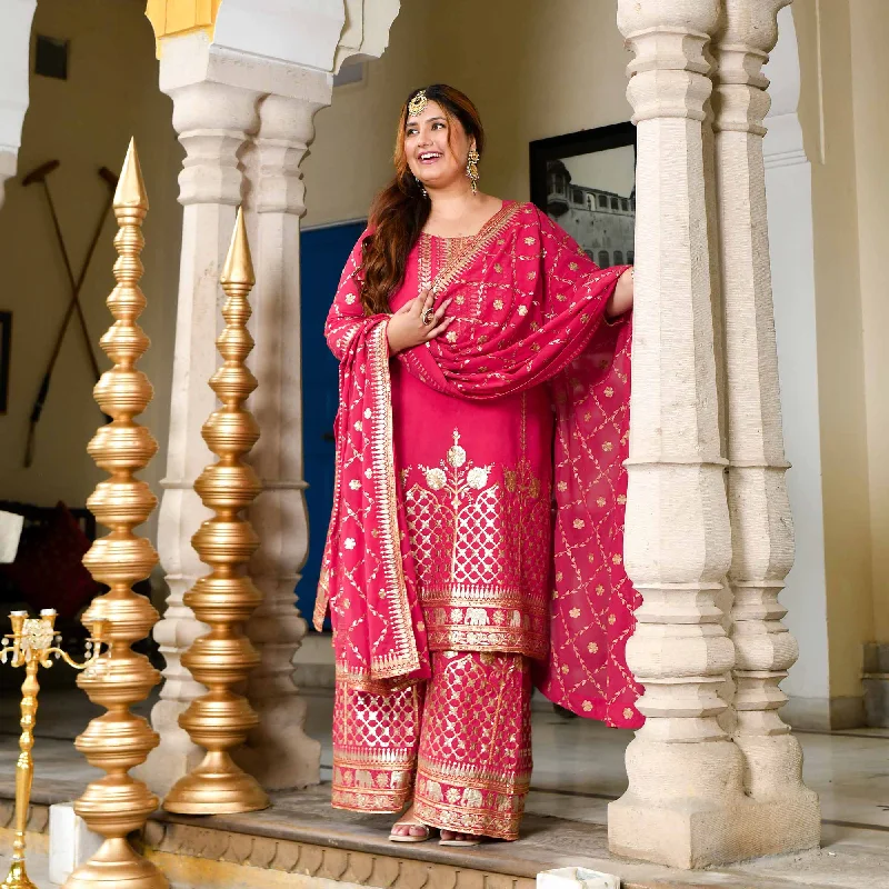 Plush-Deep Pink Zari Embroidered Georgette Suit Set