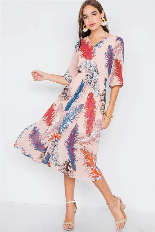 Velvet DressMulti Floral Print V-Neck Sheer Midi Dress /1-2-2