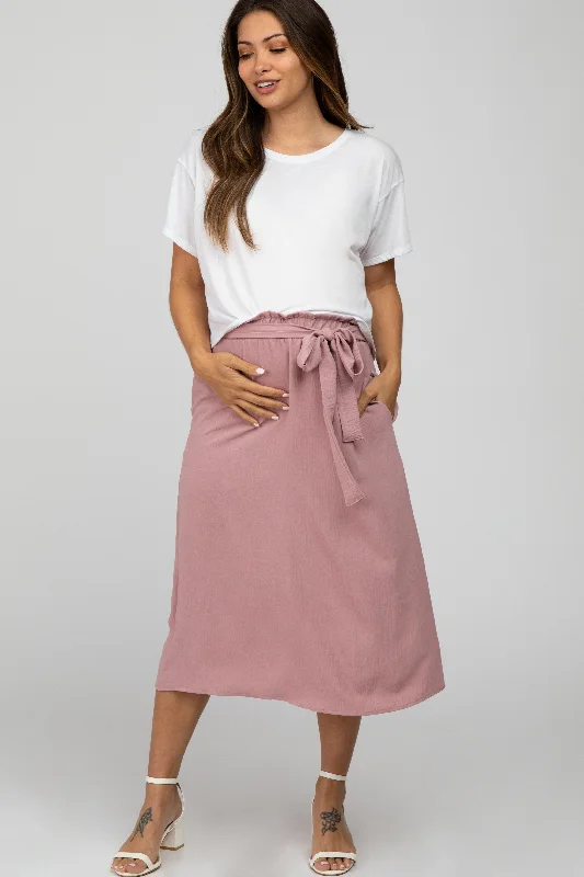 Mauve Front Tie Maternity Midi SkirtRetro Skirt