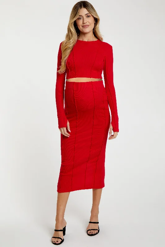 Red Exposed Seams Top and Skirt Maternity SetTutu