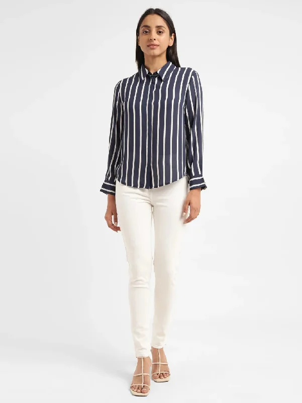 Women's Striped Shirt Collar ShirtSlim Fit Shirts