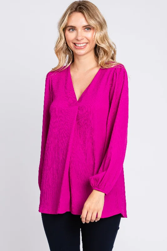 Magenta Textured Long Sleeve Blouse