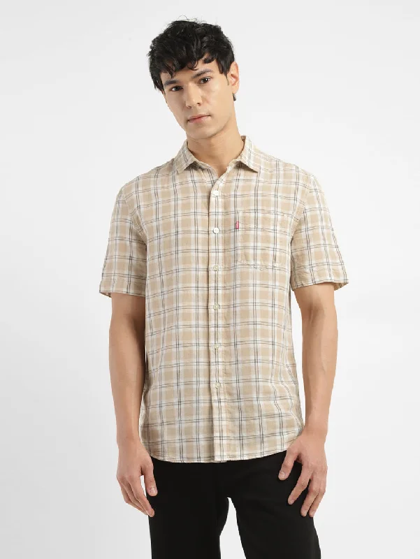 Men's Checkered Slim Fit Linen ShirtOversized Shirts