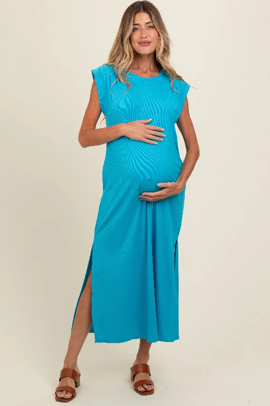 Wrap DressBlue Short Dolman Sleeve Side Slit Maternity Maxi Dress