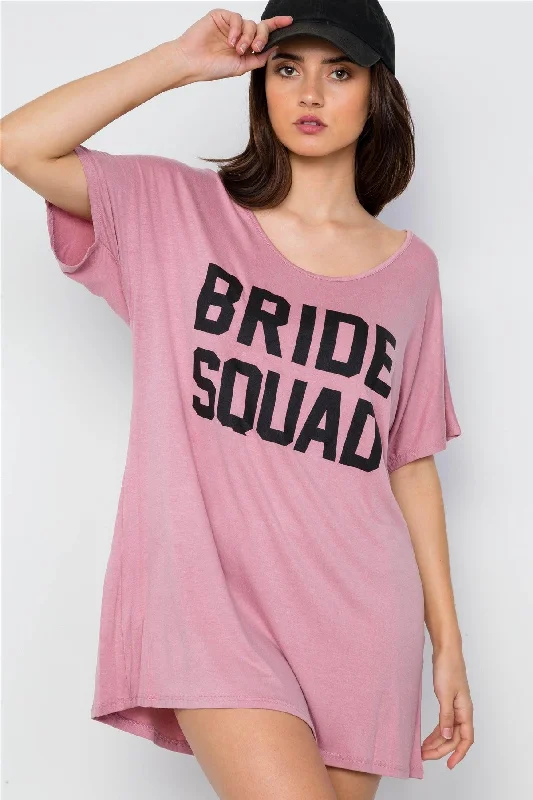 Wrap DressPink Bride Squad Graphic Short Sleeve T-Shirt Dress / 3-2-1