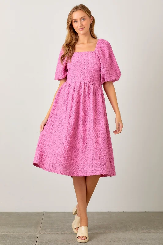 Evening DressPink Floral Jacquard Midi Dress