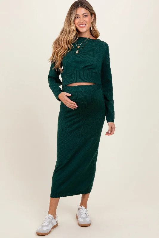 Forest Green Knit Midi Skirt Sweater Maternity SetModern Skirt