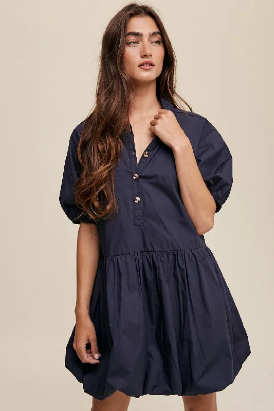 Ballet DressNavy Button Front Bubble Mini Dress