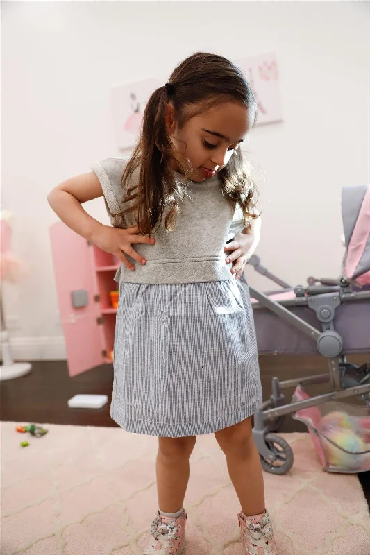 Dirndl DressToddler Girls Heather Grey Cotton & Linen Blend Top & Stripe Hem Dress /2-2-2