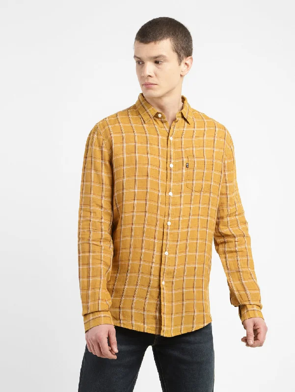 Men's Checkered Spread Collar Linen ShirtBranded Shirts