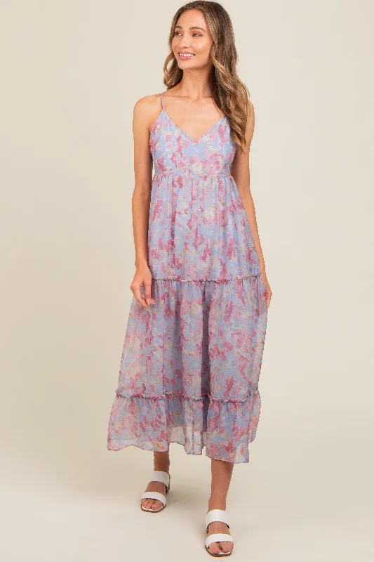 Reflective DressPeriwinkle Abstract Floral Crisscross Back Maxi Dress