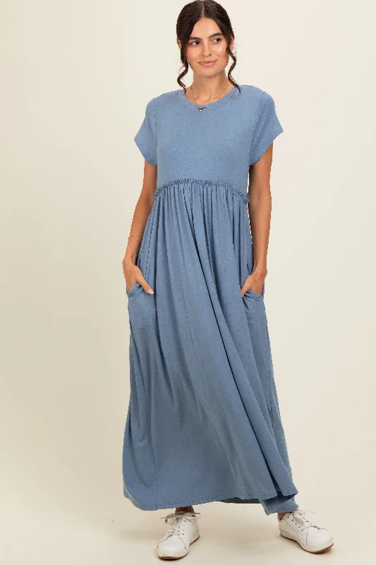 Ball DressBlue Ruffle Trim Maxi Dress