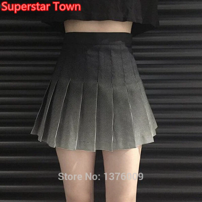 Retro Harajuku Plaid Wave Dots Skirt Women Gothic Punk Black Gradient Mini Skirts Lolita Girls SkirtBall Gown Skirt